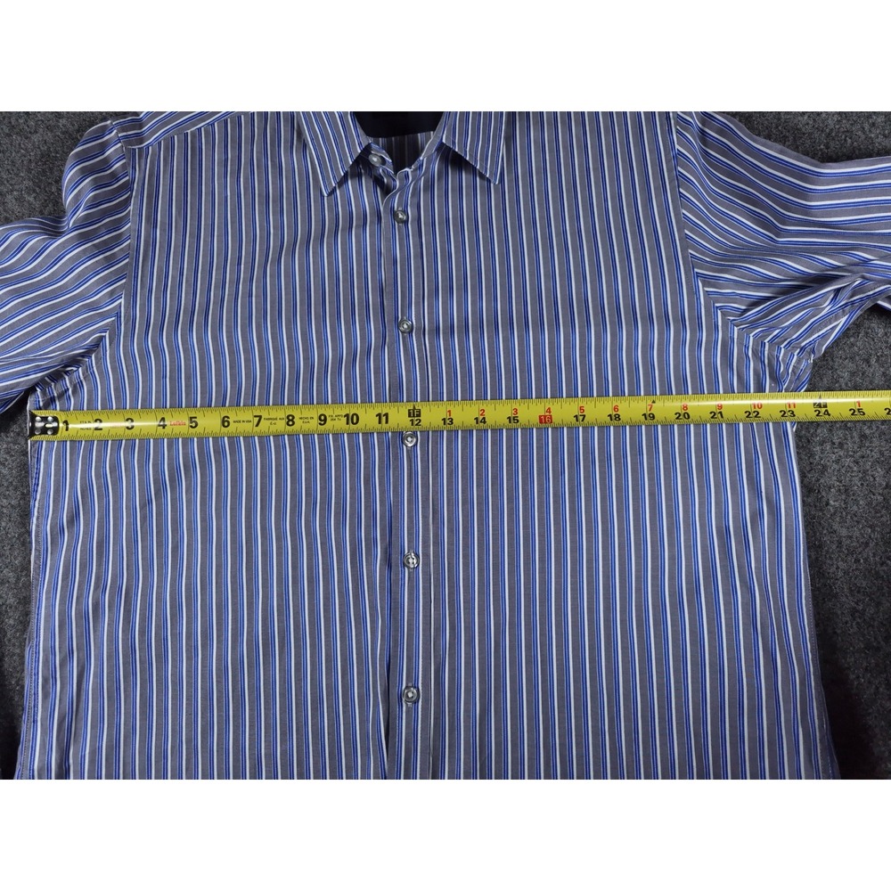 Hugo Boss Mens Regular Fit Striped Button Down Shirt Blue Wht Grey XL Long Slve - Picture 7 of 11